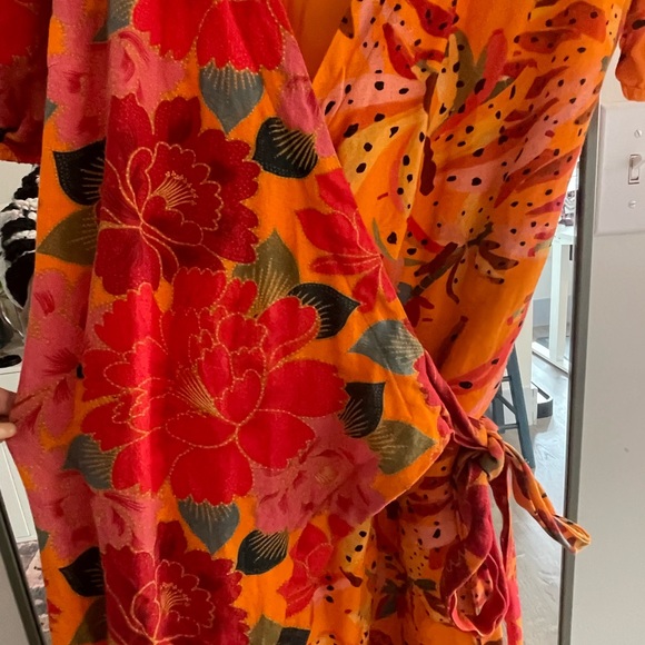 FARM RIO GORGEOUS MARBELLA COTTON WRAP MINI DRESS ORANGE/YELLOW MINT COND SZ M - Picture 6 of 8